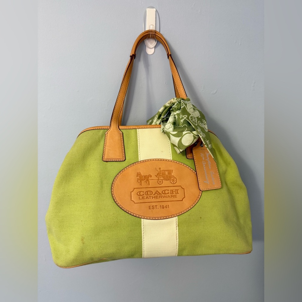 Limited Edition Coach Hamptons 10th Anniversary satchel bag green canvas leather